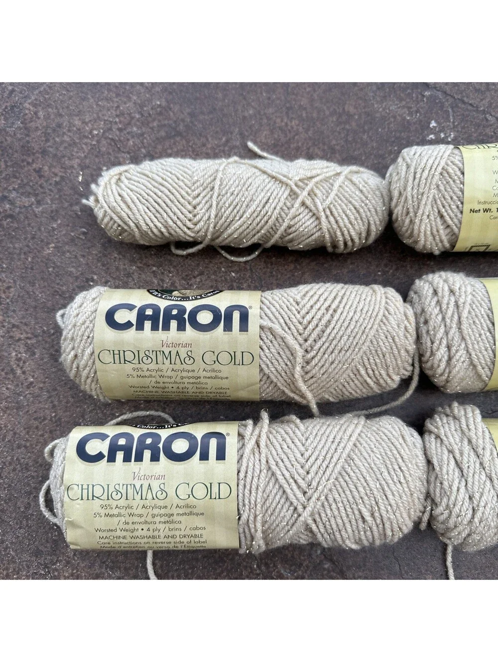 Six Skeins Caron Victorian Christmas Gold Yarn Lace Lot